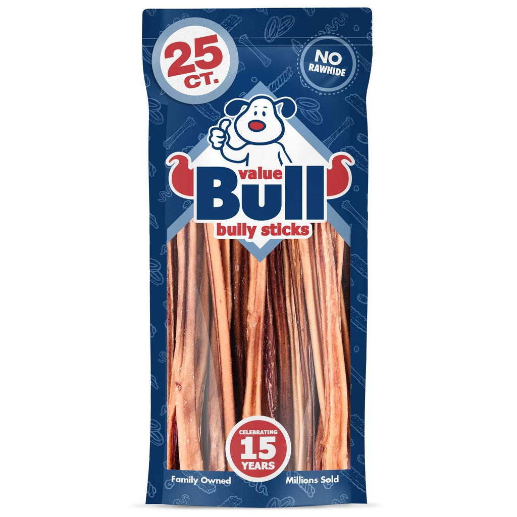 [Australia] - ValueBull Bully Sticks, Extra Thin 12 Inch, Low Odor, 25 Count - All Natural Dog Treats, 100% Beef Pizzles, Rawhide Alternative 