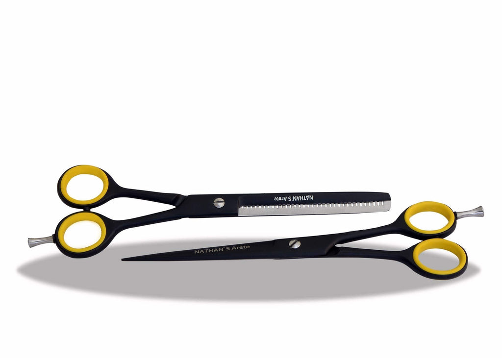 [Australia] - NATHAN’S Arete Set of Dog Grooming Scissors, 7.5" Straight and 7.5" Thinning Hair Cutting Scissors Set of 2 