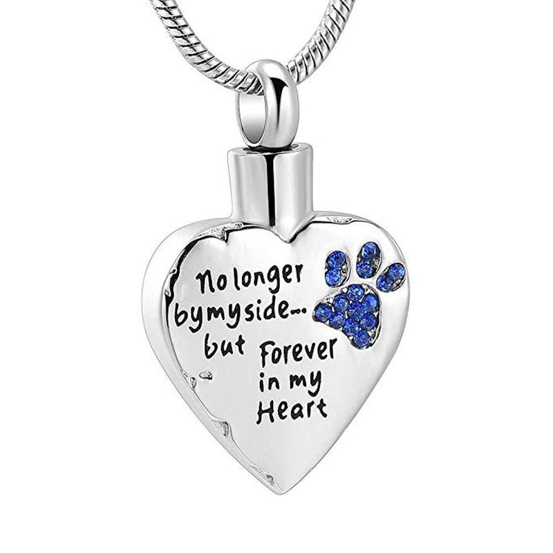 [Australia] - Fashion Pet Cremation Jewelry Stainess Steel Heart Keepsake Ashes Necklace Dog Cat Paw Memorial Urn Pendant Dark Blue 