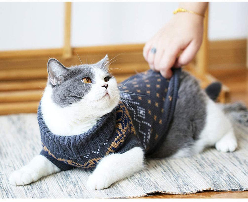 Evursua Cat Clothes Sweater for Kitten Small Dogs, Cats Winter Knit Clothing Warm Soft and High Stretch, fit Pet Male Female XS-chest 10inch Dark gray/khaki dot - PawsPlanet Australia