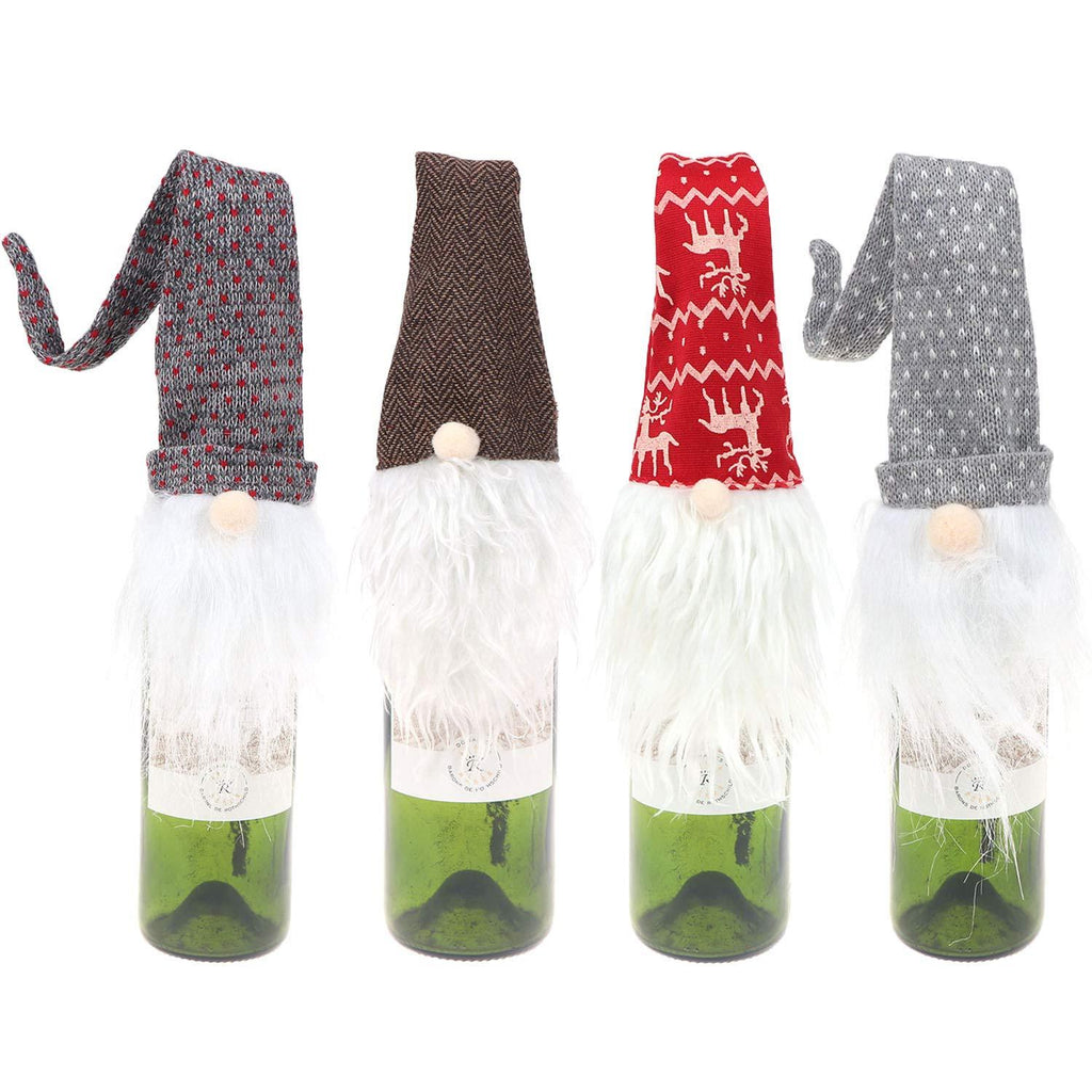 4Pcs Christmas Gnomes Wine Bottle Topper Cute Gnome Toppers Christmas Wine Bottle Cover for Xmas Holiday Table Decorations - PawsPlanet Australia