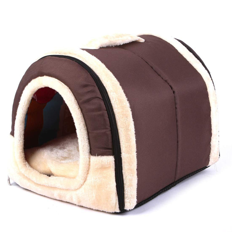 [Australia] - Haresle Portable Small Pet House Soft Bed Cat House Washable with Removable Cushion 2 Sizes Medium Brown 