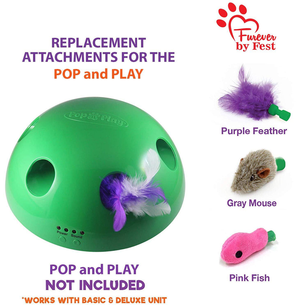 [Australia] - Furever 3 Replacement Cat Toy Attachments to use with The Pop and Play; Includes One Mouse, One Fish and One Feather. Ideal for Your cat, Interactive Way. Best Cat Toys Ever 