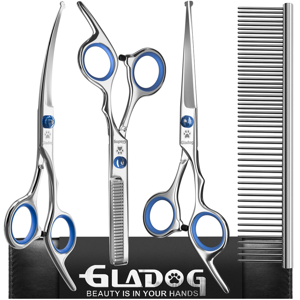 GLADOG Professional Grooming Scissors for Dogs with Safety Round Tips, 4 in 1 Dog Grooming Scissors Set, Sharp and Durable Pet Grooming Shears for Dogs and Cats - PawsPlanet Australia