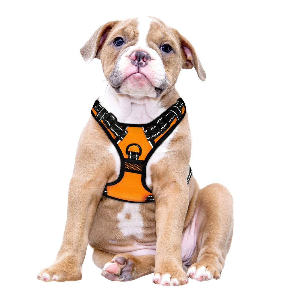 [Australia] - MyDog No Pull Dog Vest Harness with 4 Snap Buckles [No Need to Go Over Dog’s Head] Reflective Easy Control Handle and 2 Front & Back Metal Leash Rings Dog Harness for Outdoor Dogs Medium Orange 