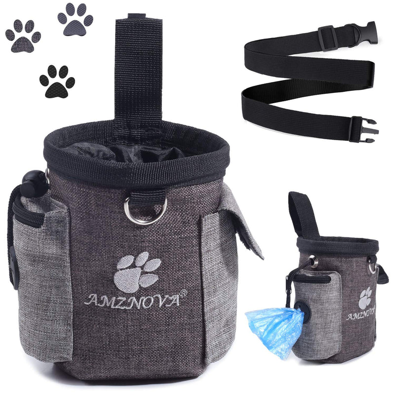 AMZNOVA Dog Treat Bag, Lightweight Dog Treat Pouch Bag with Poop Bag Dispenser, Waistband& Belt Clip Free Your Hands to Carry Toys, Kibble and Treats, Heather Coffee Standard (Capacity: 2¾cup) - PawsPlanet Australia