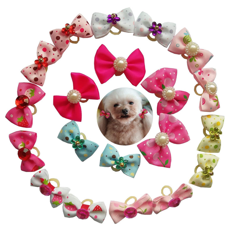 [Australia] - 20PCs/Pack Dog Bows Topknot Small Dog Hair Bows with Rubber Bands Pet Dog Grooming Bows Dog Hair Accessories Type 2 
