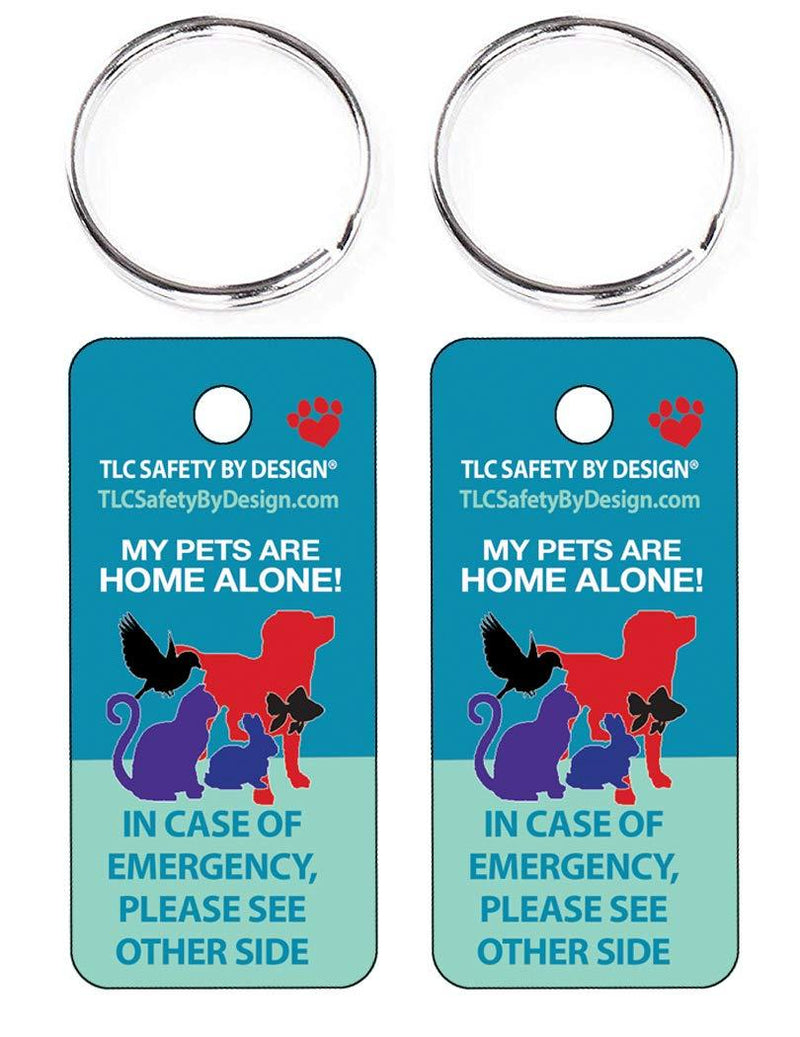 [Australia] - TLC Safety By Design 2 Pk. Key Tags and Keychain Rings Trademarked My Pets Dogs Cats are Home Alone Alert Emergency Medical ICE ID Plastic with Emergency Contact Call Card (Qty. 1) Qty. 1 