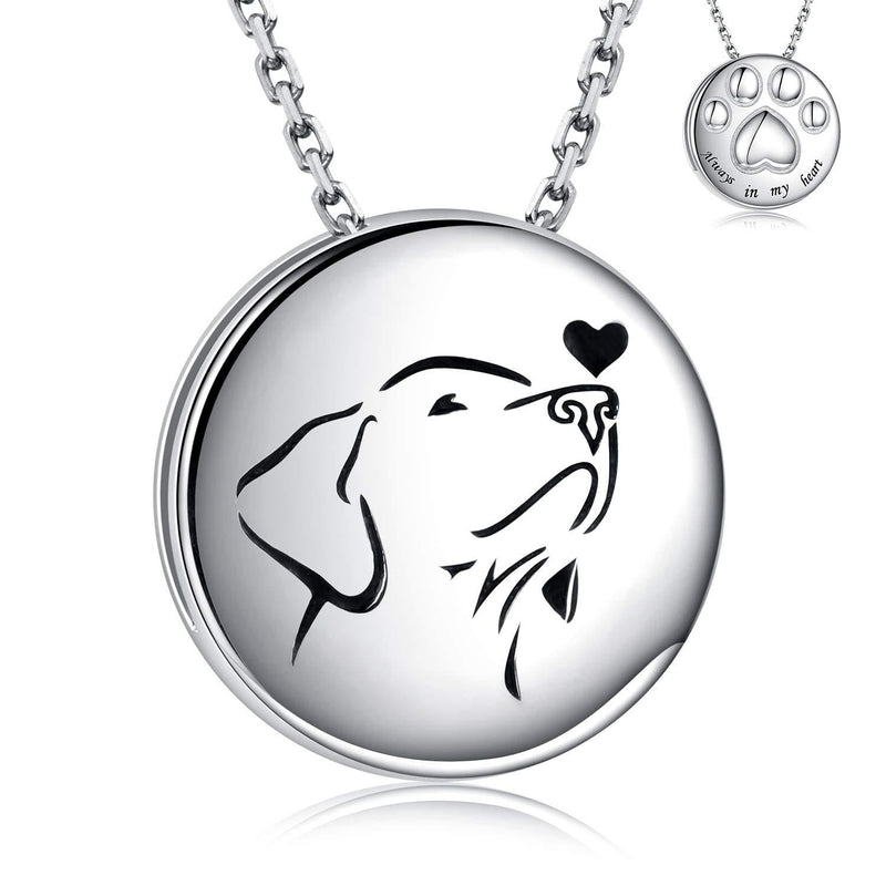 [Australia] - Pet Cremation Necklace for Dog - 925 Sterling Silver Always in My Heart Paw Print Memorial Keepsake Pendant Urn Jewelry for Ashes Labrador Retriever 