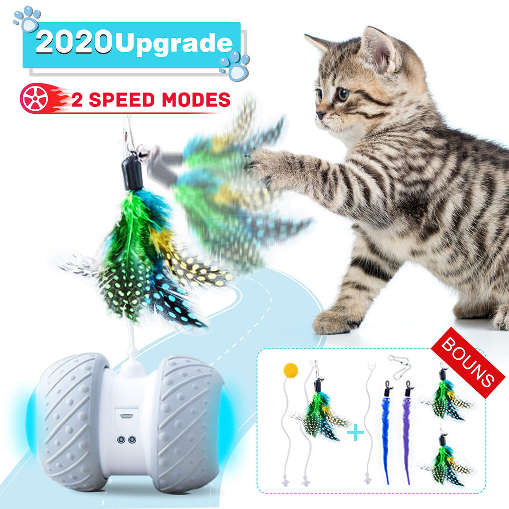 [Australia] - Robotic Interactive Cat Toys,Upgraded Automatic Rotating Cat Toy with Colorful LED Light, Feather and Pompom for Cat/Kitten Pet Entertainment Hunting Exercise robotic cat toy 