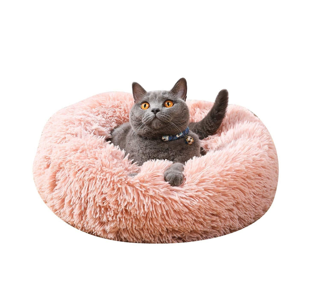 [Australia] - CHARLES RICHARDS Pet Bed for Dogs and Cats Cushion Bed Faux Fur Donut Shape Warm Non-Slip Bottom L(28’’ x 28’’) Pink 