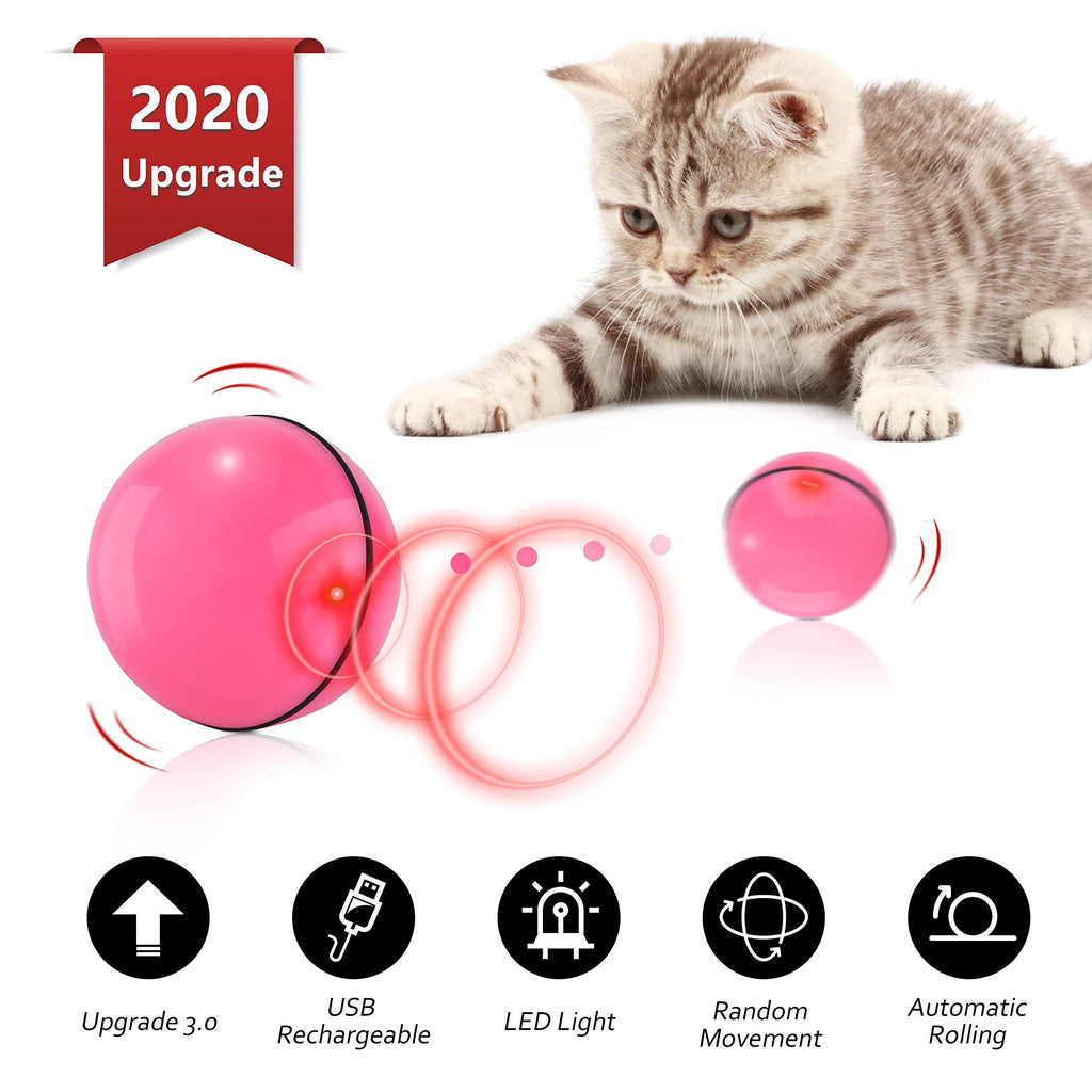 [Australia] - Domgoopet Interactive Cat Toys Ball, Self Rotating Cat Toy, Newest Version USB Rechargeable Pet Toy,Buit-in Spinning LED Light, Stimulate Hunting Instinct for Your Cat/Kitty/Kitten/Pets Pink 