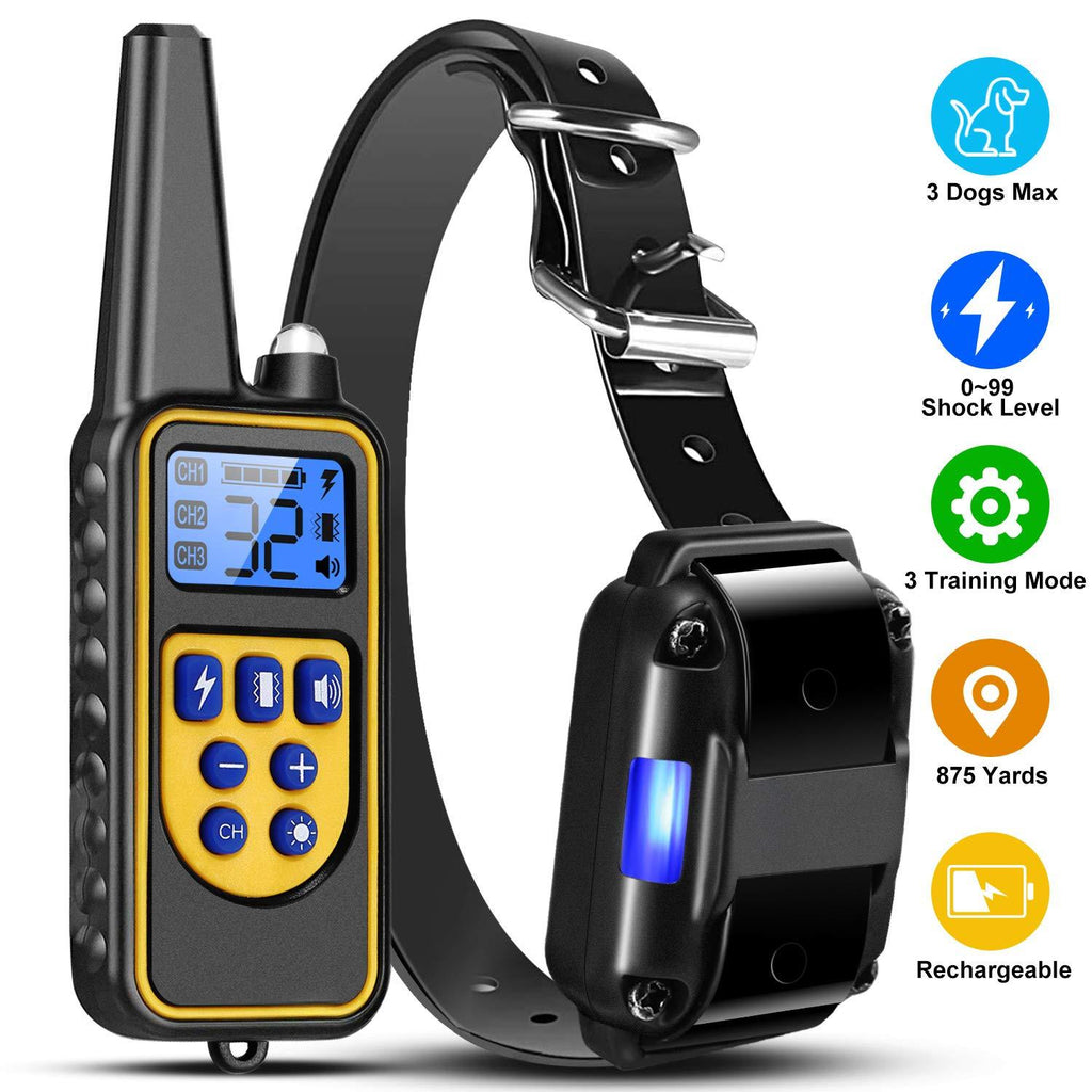 [Australia] - TeqHome Shock Collar for Dogs, Bark Collar with Remote 2600Ft, Dog Training Collar w/3 Modes Beep Vibration and 0~99 Shock Levels, Rechargeable Dog Collars for Small Medium Large Dog 