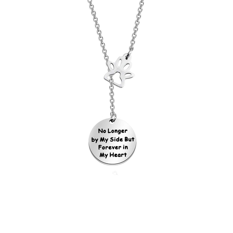 BEKECH Pet Memorial Necklace No Longer by My Side But Forever in My Heart Paw Print Charm Y Necklace Pet Cat Dog Loss Jewelry Pet Lover Remembrance Gift silver - PawsPlanet Australia
