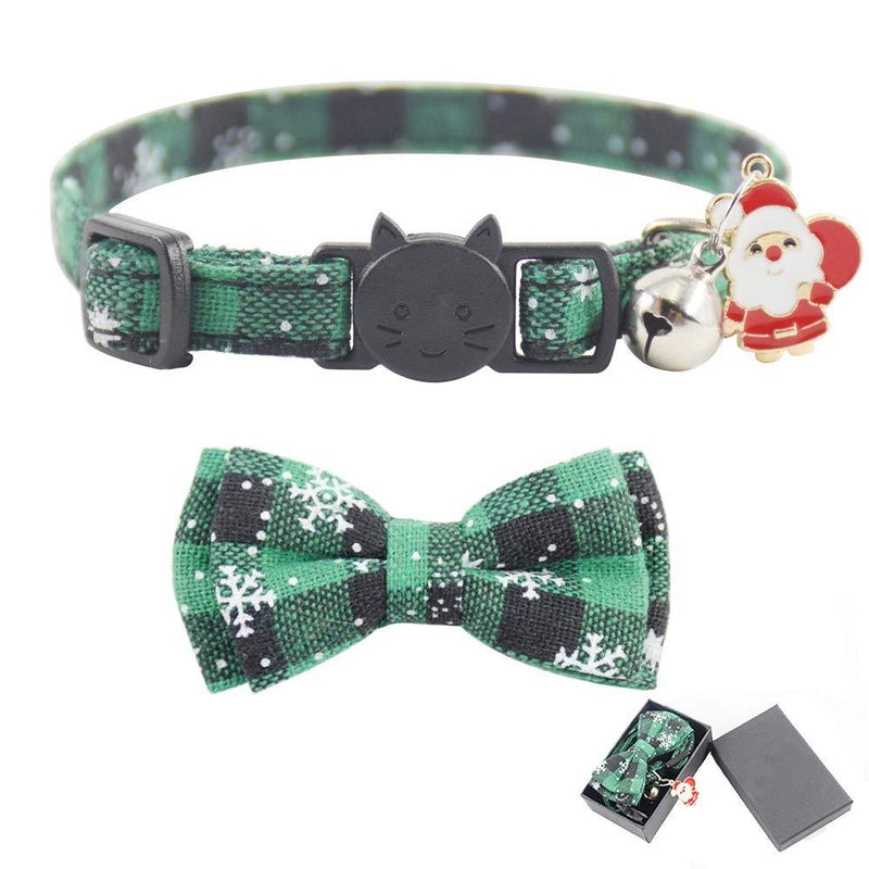 [Australia] - XPangle Christmas Cat Collar Breakaway with Bow Tie, Adjustable Kitten Collar with Bell and Accessories for Kitty 7.5-11in Green 