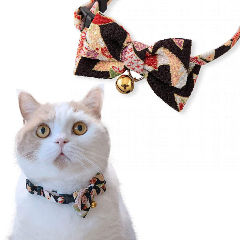 NECO ICHI CATS FIRST Necoichi Chirimen Kimono Bow Tie Cat Collar Black - PawsPlanet Australia