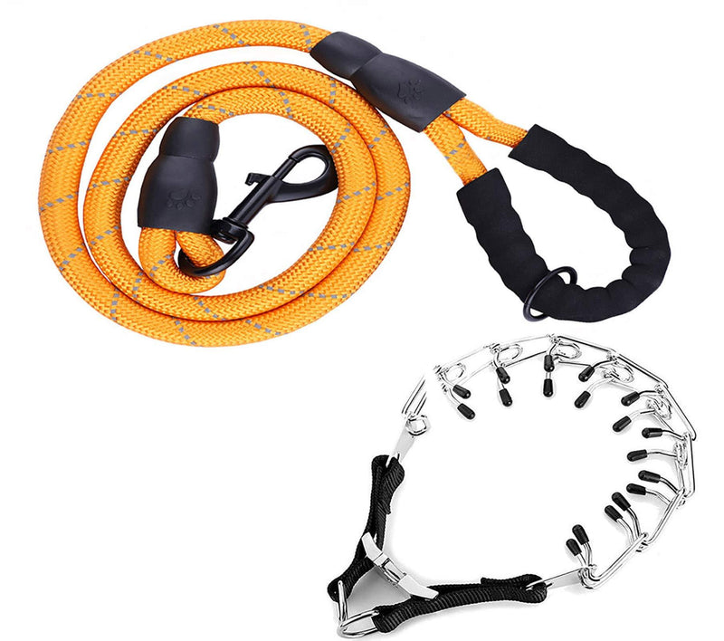 Relux Pet Dog Prong Collar+ Dog Training Leash (Collar+Orange Leash) Collar+Orange Leash - PawsPlanet Australia