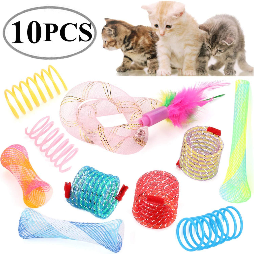 [Australia] - Legendog Cat Spring Toy, 10 Pack Plastic Springs Cat Toys Colorful Cat Toy with Spring and Feather for Cat Kitten Pets 