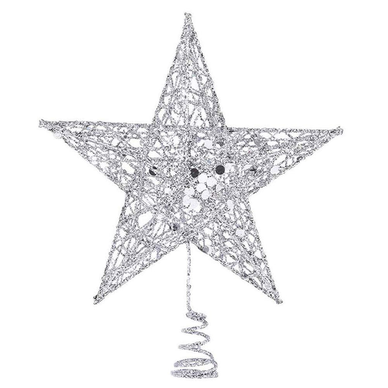 SpringPear 15 cm Silver Glittering Metal Star Christmas Tree Topper Festive Ornament Glitter Merry Xmas Party Decoration Accessories - PawsPlanet Australia