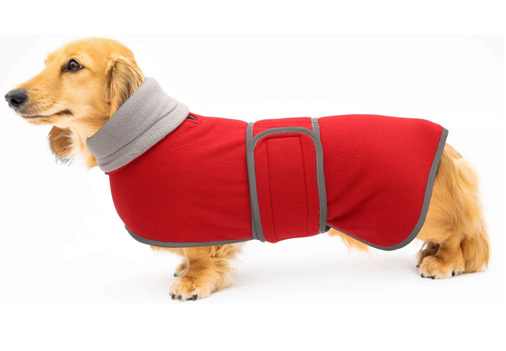[Australia] - Geyecete Dog Jacket, Dog Coat Perfect for Dachshunds, Dog Winter Coat with Padded Fleece Lining and high Collar, Dog Snowsuit with Adjustable Bands Sizes X-Large:18-20 Inch Red 