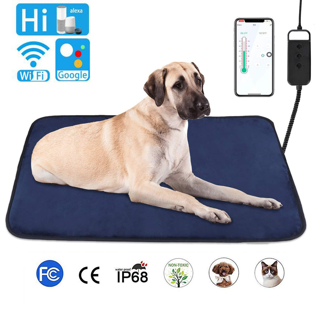 [Australia] - abcGoodefg Smart Pet Heating Pad Mat,Waterproof Warming Heating Mat Bed for Dogs Cat, Support Google Assistant, Amazon Alexa, Mobile App, Controller Large: 27.56" x 18.9" Dark Blue 