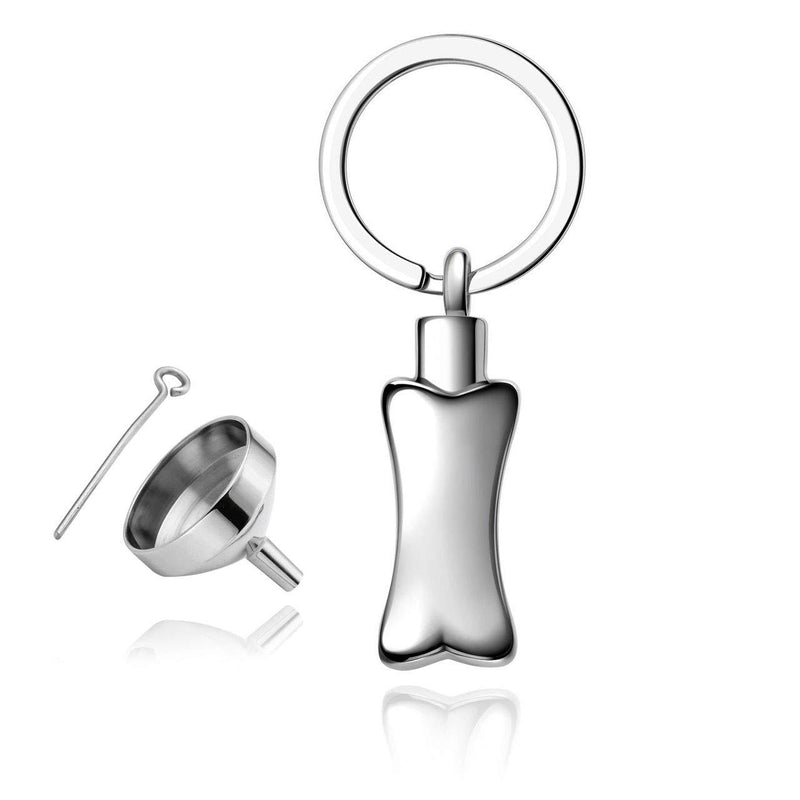 PiercingJ Loss of Pet Jewelry Stainless Steel Pet Cat Dog Bone Charm Pendant Urn Keychain for Ashes Keepsake Memorial Cremation Pet Sympathy Dog Remembrance Gift + Funnel Fill Kit + Box - PawsPlanet Australia