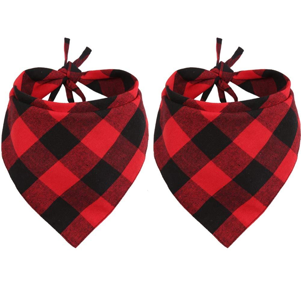 Lamphyface 2 Pcs Dog Bandana Christmas Pet Triangle Scarf Accessories Bibs Red Black Plaid Large - PawsPlanet Australia