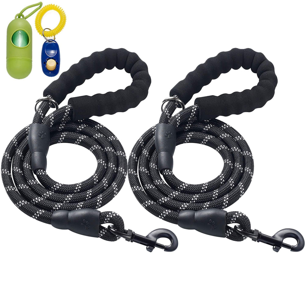 [Australia] - ladoogo 2 Pack 5 FT Heavy Duty Dog Leash with Comfortable Padded Handle Reflective Dog leashes for Medium Large Dogs 0.3in. x 5ft.(for dogs weight 0-18lbs.) 2pack black and black 