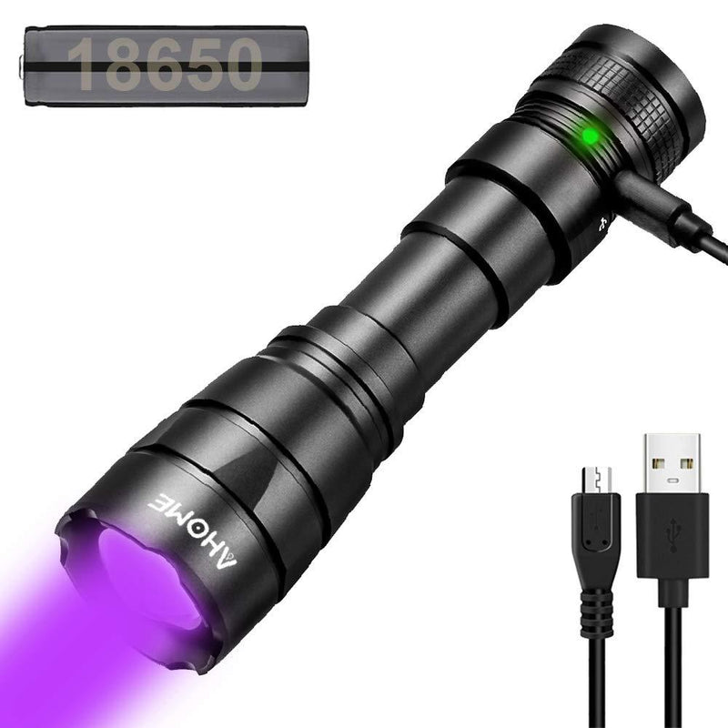 AHOME V2 UV Blacklight Flashlight [Zoomable] & [USB Rechargeable] Black Light 395nm Ultraviolet LED Lamp, Scorpion Finder & Pet Urine Detector with 3000mAh Battery and Charging Cable - PawsPlanet Australia