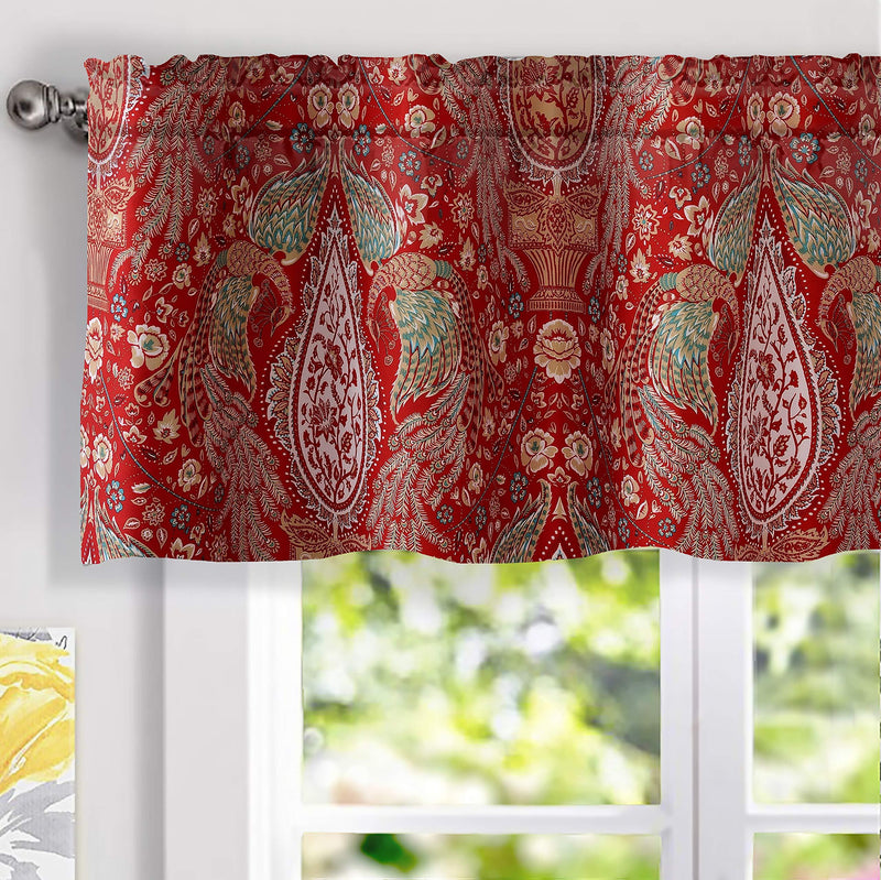 DriftAway Christopher Peacock Floral Pattern Thermal Insulated Blackout Window Curtain Valance Rod Pocket 2 Layers 52 Inch by 18 Inch Plus 2 Inch Header Red 1 - PawsPlanet Australia