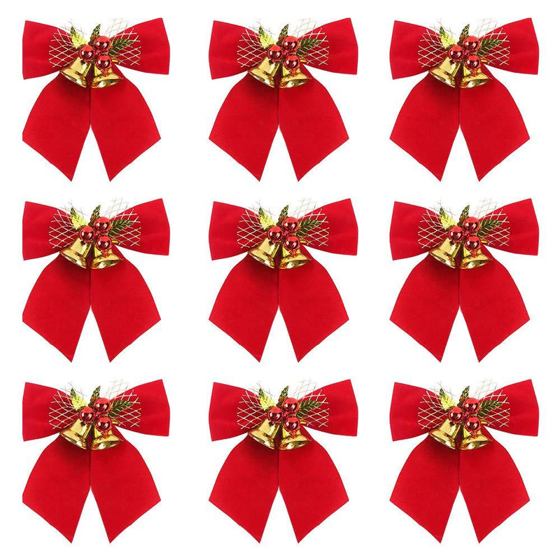 Red Christmas Bow Tie with Jingle Bell for Tree Indoor or Outdoor Christmas Decorations（8PCS） 8PCS - PawsPlanet Australia