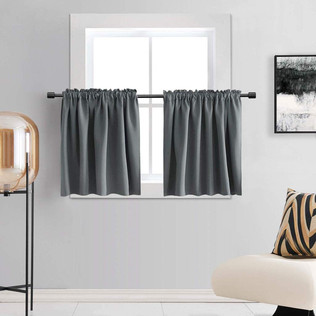 DONREN 30 Inch Length Gray Short Curtains for Bathroom - 2 Pack Blackout Thermal Insulating Small Curtain Tiers for Kids Room with Rod Pocket Top(Medium Grey,W 42 by L 30 Inches) 42" x 30" Medium Grey - PawsPlanet Australia