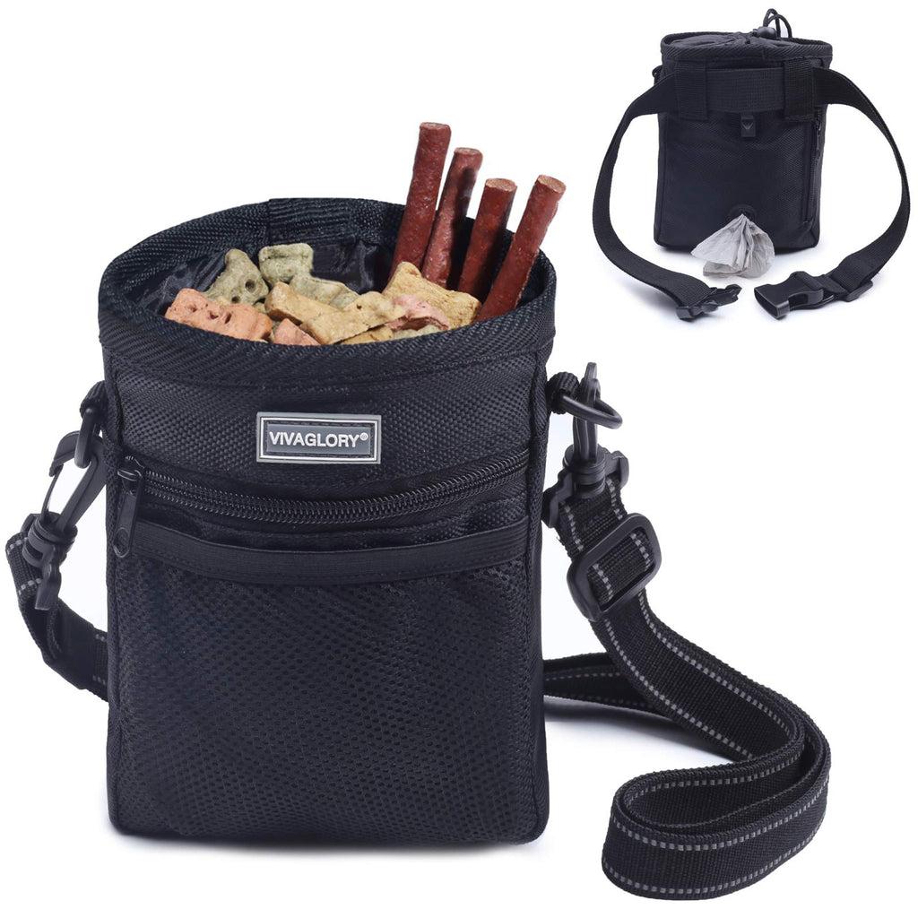 [Australia] - Vivaglory Dog Treat Bag, Hands Free Puppy Training Pouch with Adjustable Waistband, Reflective Shoulder Strap and Dog Waste Bag Dispenser for Training, Walks and Outings Black-update 