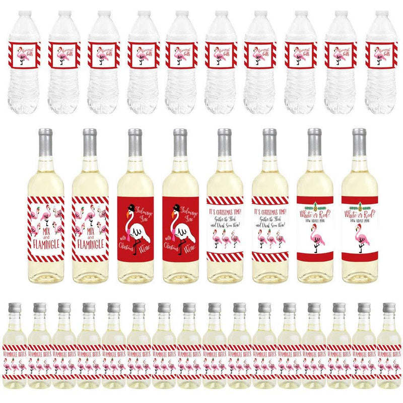 Big Dot of Happiness Flamingle Bells - Mini Wine Bottle Labels, Wine Bottle Labels and Water Bottle Labels - Tropical Christmas Party Decorations - Beverage Bar Kit - 34 Pieces - PawsPlanet Australia