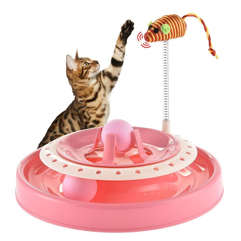 [Australia] - Cat Interactive Toys Turbo Track Ball Exercise Toys Catch The Mouse Scratcher Roller Turntable Kitten Sway Toy Mental Physical Exercise Amusement Pet Supplies 1 Pcs Pink 