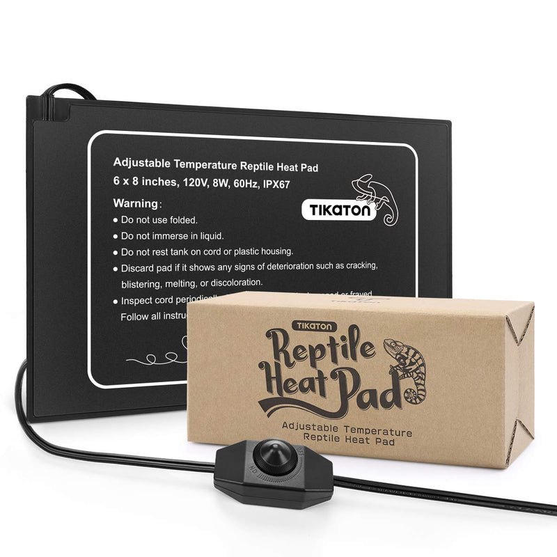 Tikaton Reptile Heat Pad - Adjustable Temperature Under Tank Heater for 10-20gal/30-40gal Tank, Terrarium Heat Mat for Turtle/Snake/Lizard/Frog/Spider/Plant Box 1 Pack-6" X 8" - PawsPlanet Australia