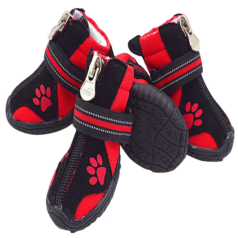 BESUNTEK Dog Boots,Dog Hiking Shoes for Snow & Hot & Sharp Pavement Pet Paws Protector Anti-Skid Dog Boots Durable Pet Hiking Shoes for Indoor Outdoor Activities 1#-Paw L*W=1.34" x 1.02" Blank and Red - PawsPlanet Australia