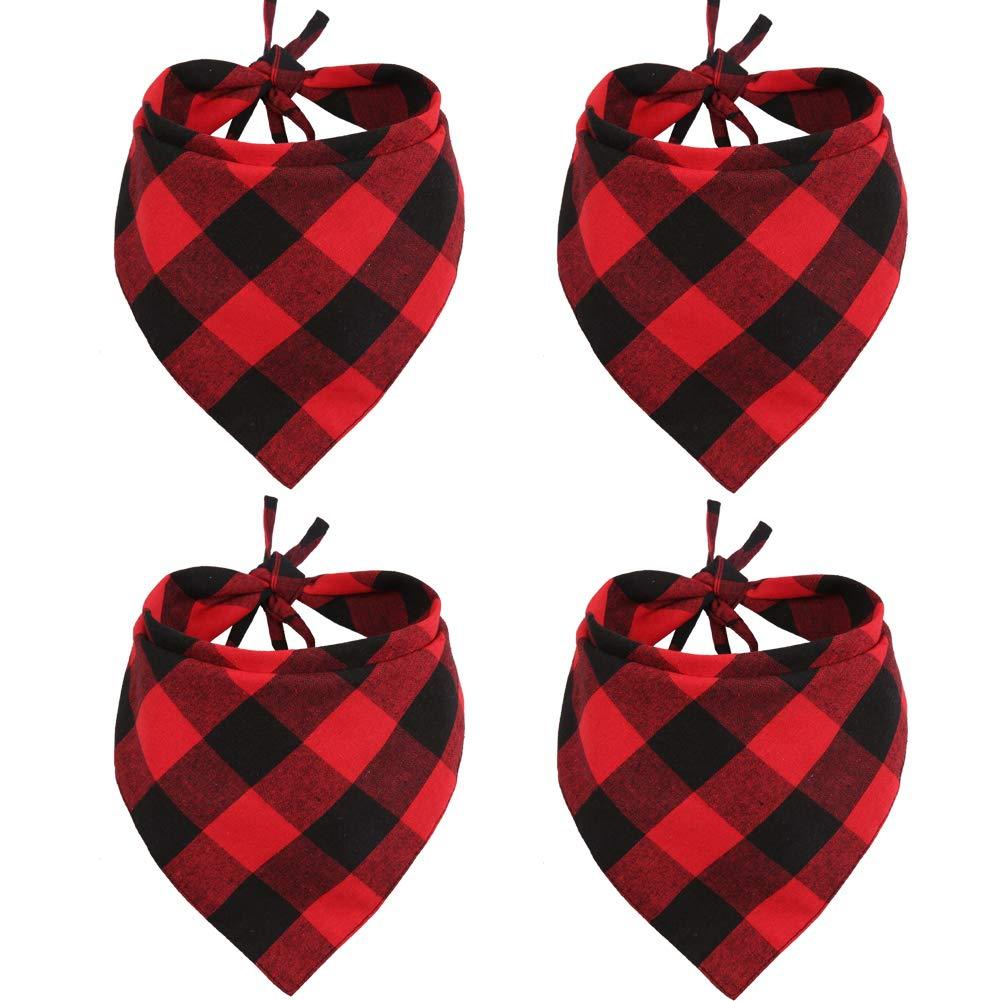 [Australia] - Lamphyface 4 Pcs Dog Bandana Christmas Pet Triangle Scarf Accessories Bibs Red Black Plaid Large 