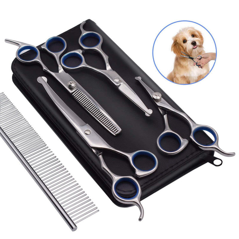 [Australia] - Vhabob Dog Grooming Scissors Kit, Professional Pet Grooming Trimmer Set for Dogs with Safety Round Tips, 5 in 1 Heavy Duty Thinning Straight Curved Shears with Comb for Cat Pet 