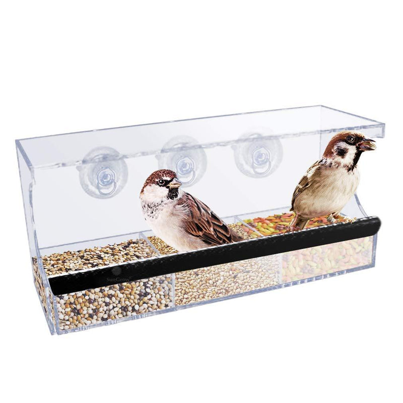 [Australia] - SunGrow Acrylic Glass Bird Feeder Set, Spill-Proof, Crystal Clear - Easy to Install with 3 Hooks, Economical, Perch Provides Enjoyable Eating time to Finch, Parakeet, Sparrows, Cage Sizes 