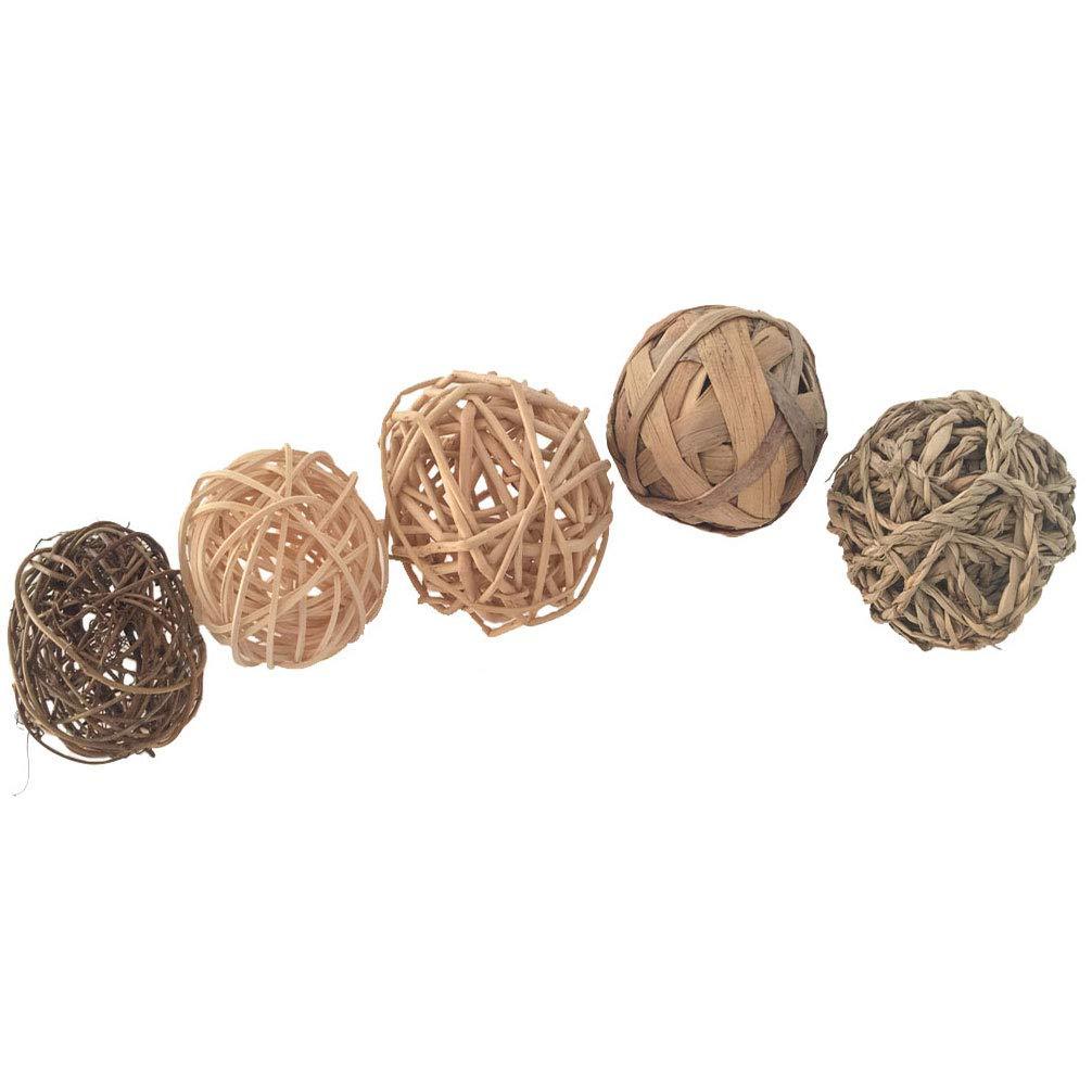 [Australia] - emours Hand Woven Grass Play Ball Chew Toy for Rabbits Bunny Guinea Pigs Hamster Gerbils Small Pet, 5 Pack 