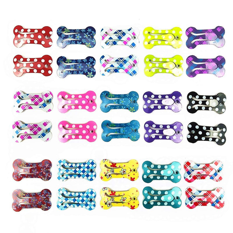 30 Pcs Puppy Cat Dog Hair Clips 1" Min Bone Clips Multicolor Dog Topknot Bows Dog Grooming Bows Pet Supplies Dog Bows Dog Hair Accessories - PawsPlanet Australia