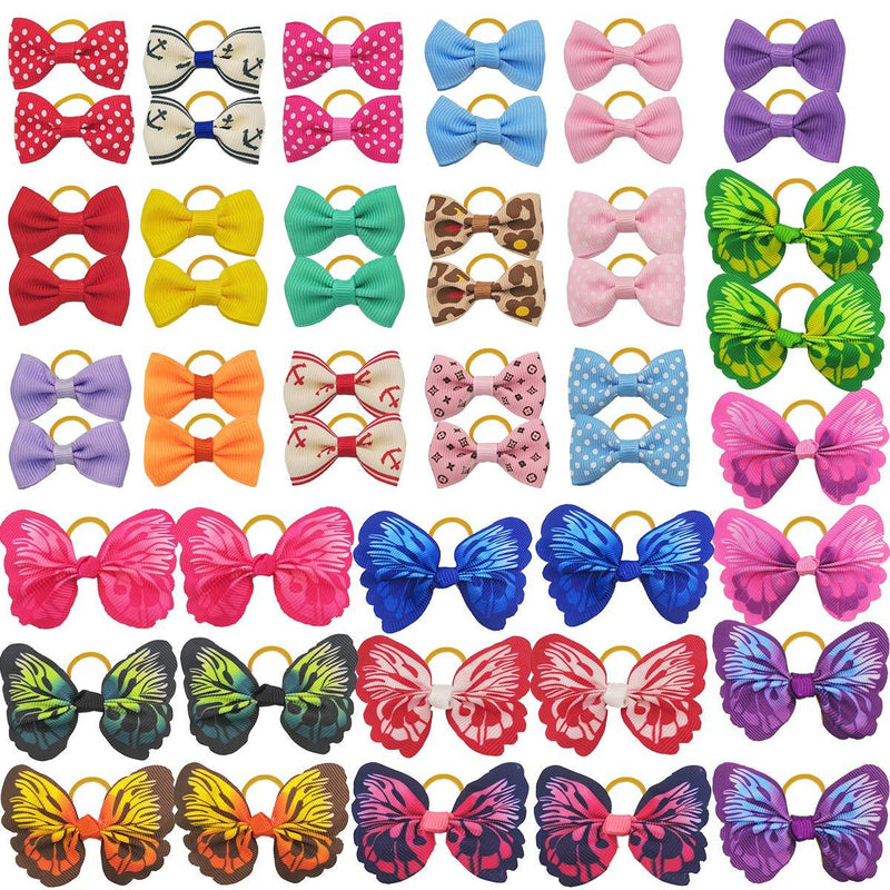 [Australia] - 50PCS/25Colors Dog Hair Bows with Rubber Bands Butterfly Dog Knotted Bows Pet Hair Bows Ties Elastic Hair Bands for Puppy Dog Cats Hair Accessories 