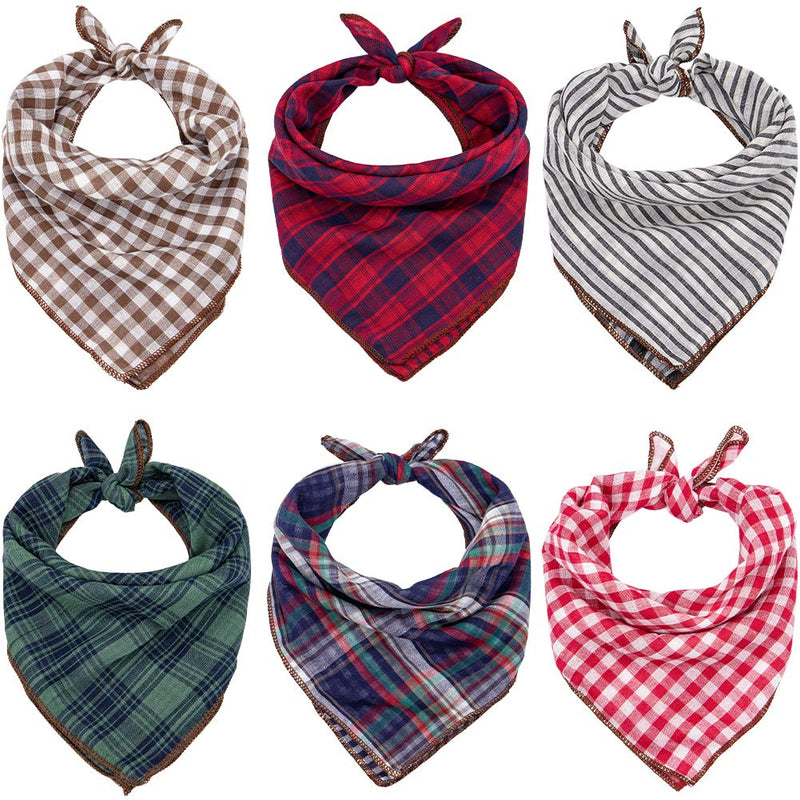 Dog Bandanas - 6PCS Birthday Gift Washable Green Black Brown Blue Red Square Plaid Printing Dog Bib Double Reversible Kerchief Scarf Adjustable Accessories for Small to Large Dog Puppy Cat Classicism - PawsPlanet Australia