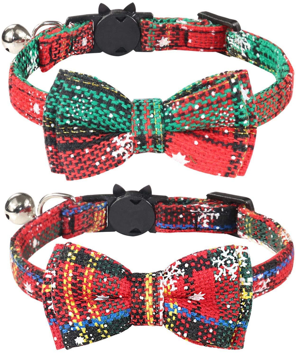 [Australia] - CHUKCHI Breakaway Cat Collar with Bow Tie and Bell, Cute Plaid Patterns, 2 Pack Kitty Safety Collars 