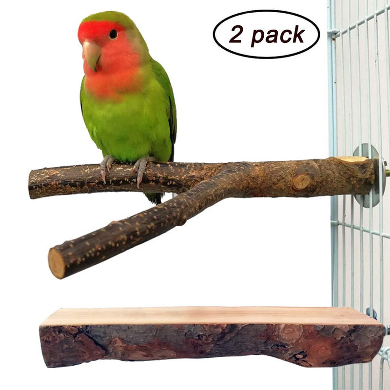 [Australia] - QUMY Bird Parrot Toys Hanging Bell Pet Bird Cage Hammock Swing Toy Wooden Hanging Perch Toy for Small Parakeets Cockatiels, Conures, Macaws, Parrots, Love Birds, Finches Parrot Bird Cage Perch 2Pcs 