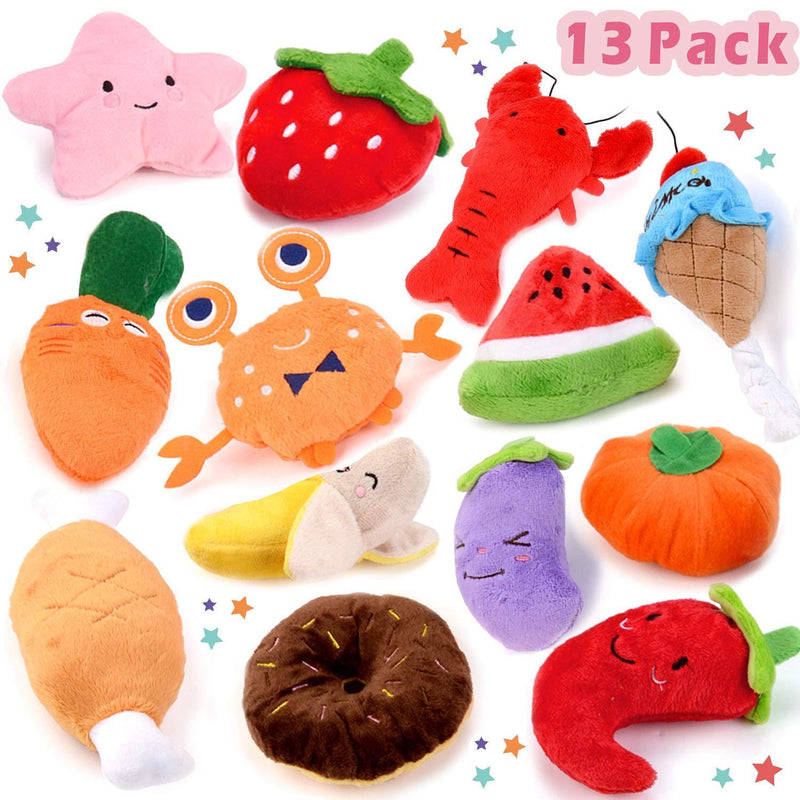 [Australia] - Fansport 13 Pack Dog Squeaky Toys Cute Plush Toys Stuffed Fruits Vegetables Dog chew Toy Squeaky Dog Toys for Puppy Small Dog Pets 