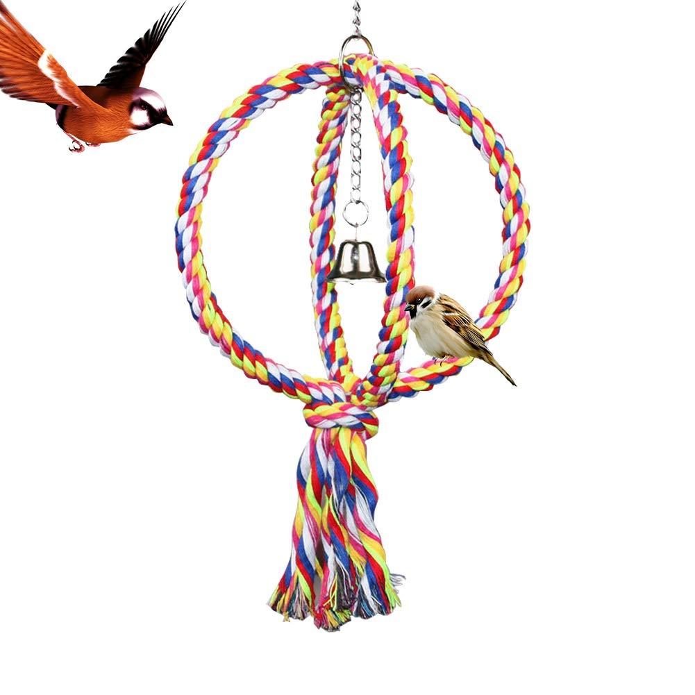 LeerKing Bird Perches Parrot Cotton Rope Bungee Bird Toy with Bell Spherical Swing Perch Toy with Double Rainbow Ring - PawsPlanet Australia