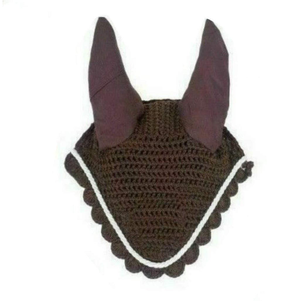 Wonder Wish Horse Cotton Soft Ear Net Hood Hand Crochet Fly Veil Blue (Sizes: Full,Cob & Pony) Brown - PawsPlanet Australia