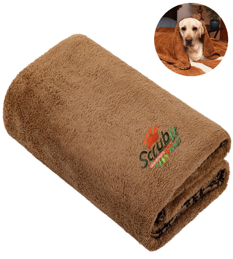 [Australia] - SCRUBIT Pet Blanket for Dogs and Cats, Large Fleece 53” x 31.5” to Keep Your Puppy or Kitten Bed Warm Indoor or Outdoor - Black Paw Print Design - Perfect for Dog Sleep Mat Pad 